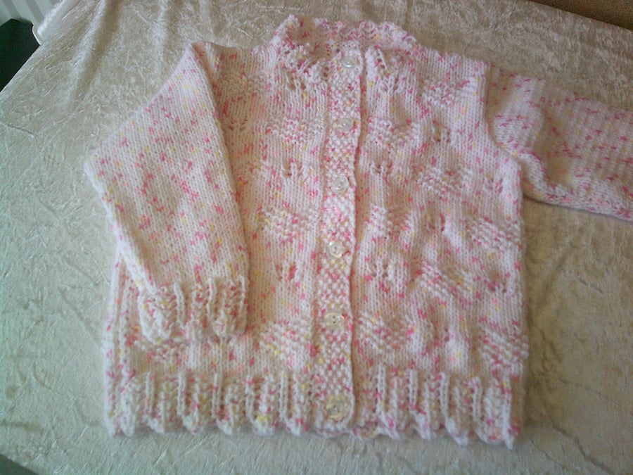 20 Inch Round Neck Cardigan with Moss Stitch Hearts