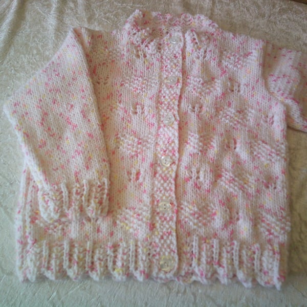 20 Inch Round Neck Cardigan with Moss Stitch Hearts