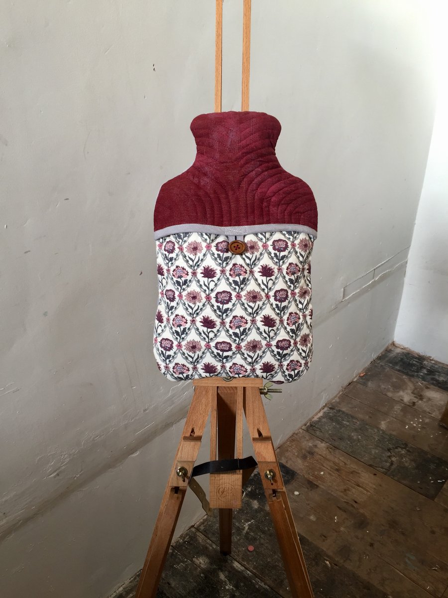 Cover - Hot Water Bottle, 2L, LIBERTY - Kew Trellis White, 100% Cotton, Quilted