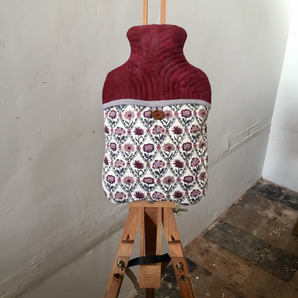 Cover - Hot Water Bottle, 2L, LIBERTY - Kew Trellis White, 100% Cotton, Quilted