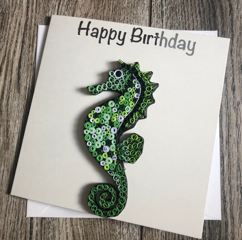 Happy birthday Quilled Seahorse Card
