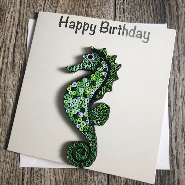 Happy birthday Quilled Seahorse Card