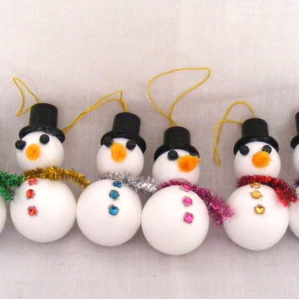 Handmade Snowmen Christmas Tree Decorations Set of 6