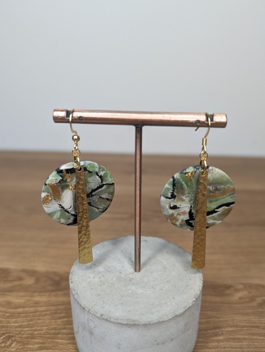 Green  stone marble large circle earrings