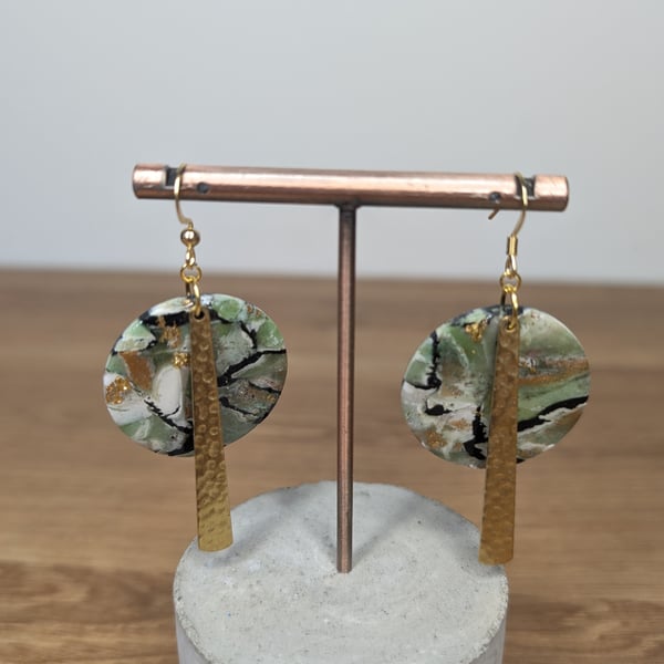 Green  stone marble large circle earrings