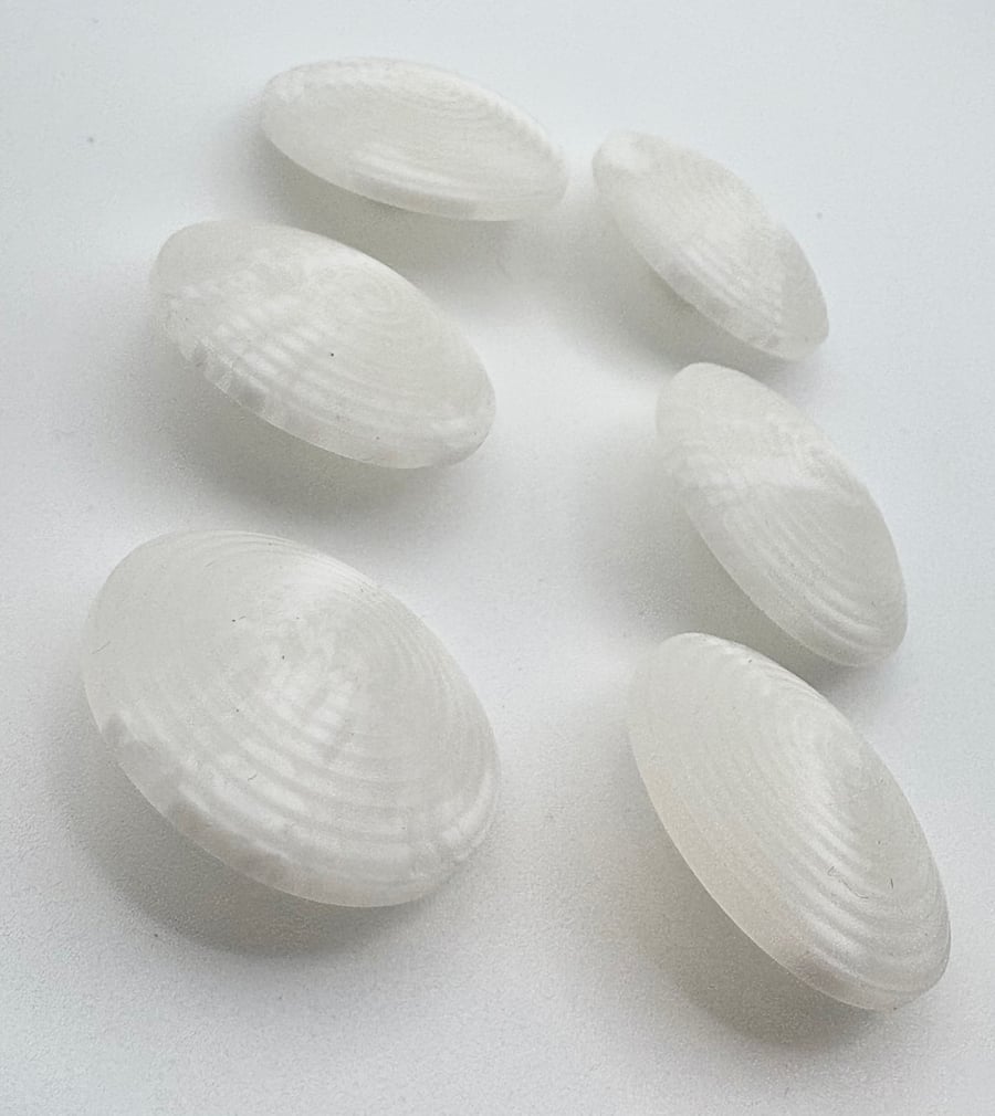 6 Chunky Buttons, White 30mm, Cone Shaped, Tight Circles Design, Woodgrain