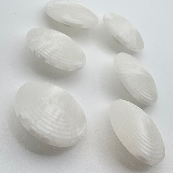 6 Chunky Buttons, White 30mm, Cone Shaped, Tight Circles Design, Woodgrain