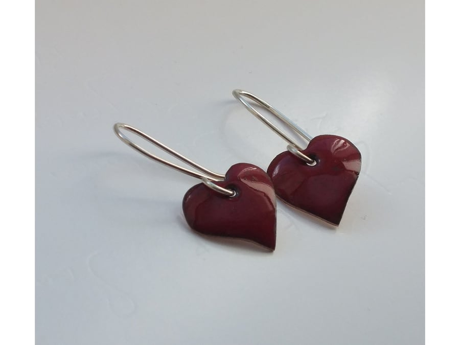 Cherry Red Enamelled Heart Earrings