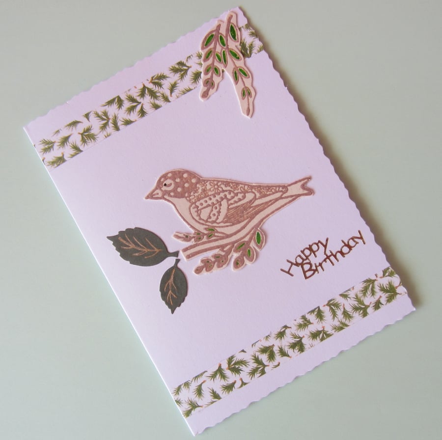 Bird and Leaves Birthday Card