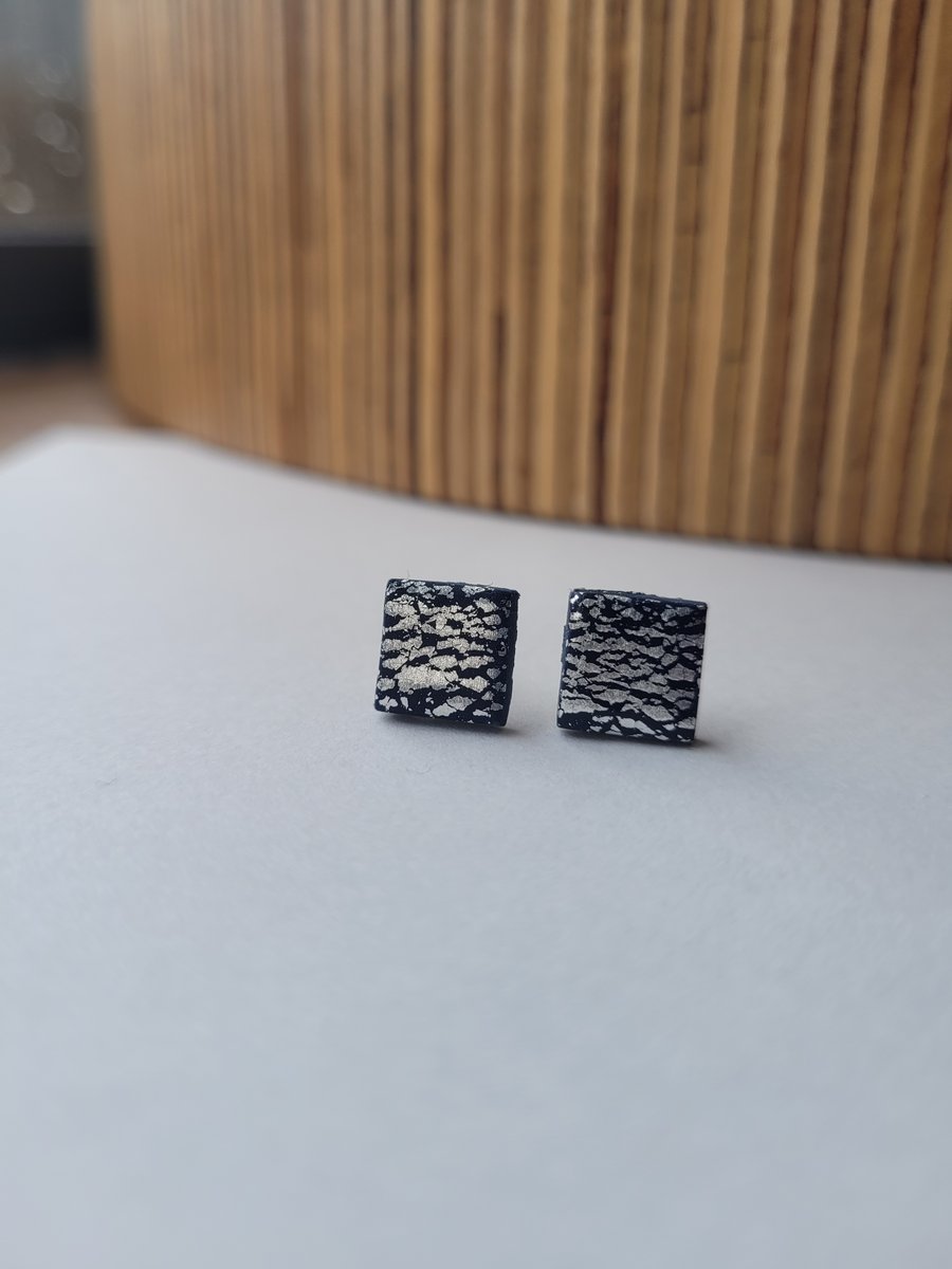 Midnight - Polymer Clay Square Stud Earrings