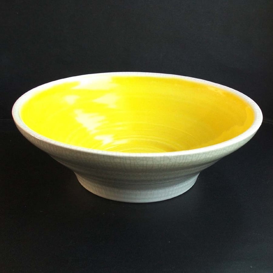 Ceramic hand thrown crackle dish with bright interior