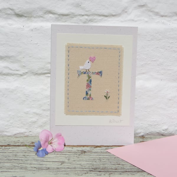 Sweet little hand-stitched letter T - new baby, birthday or Christening