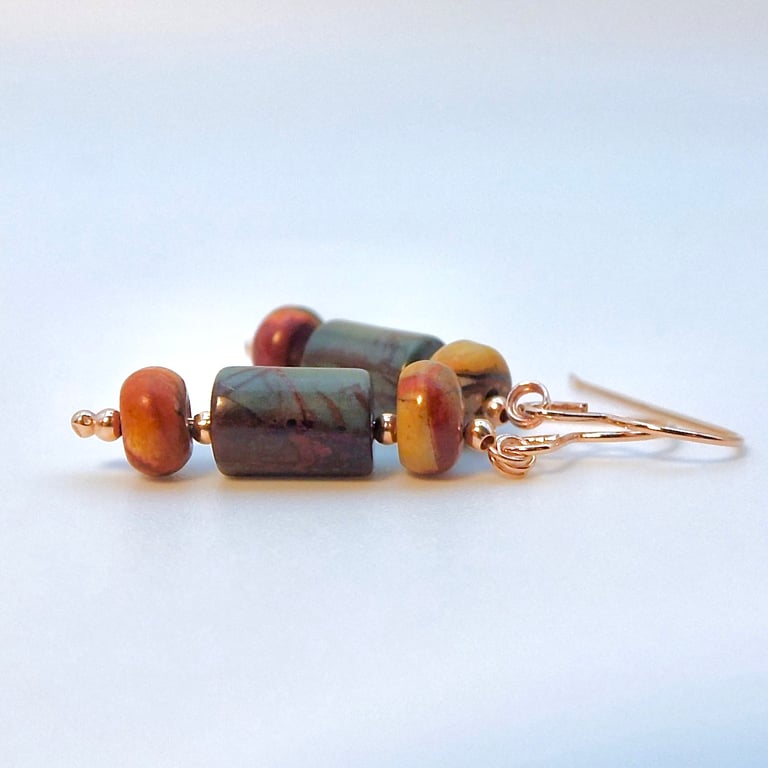 Red Creek Jasper & Rose Vermeil Earrings, Birthday, Anniversary, Gifts For Her