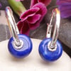 Lapis Earrings, Lapis Lazuli, Blue Stone, Handmade Silver Sleeper Hoop Earrings