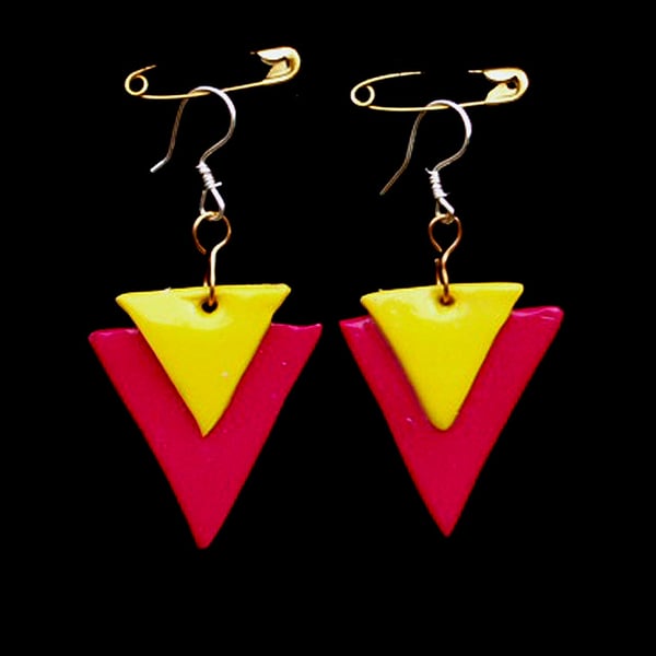 SALE - Triangle Earrings- Handmade Polymer Clay  Pop-Art Abstract Earrings
