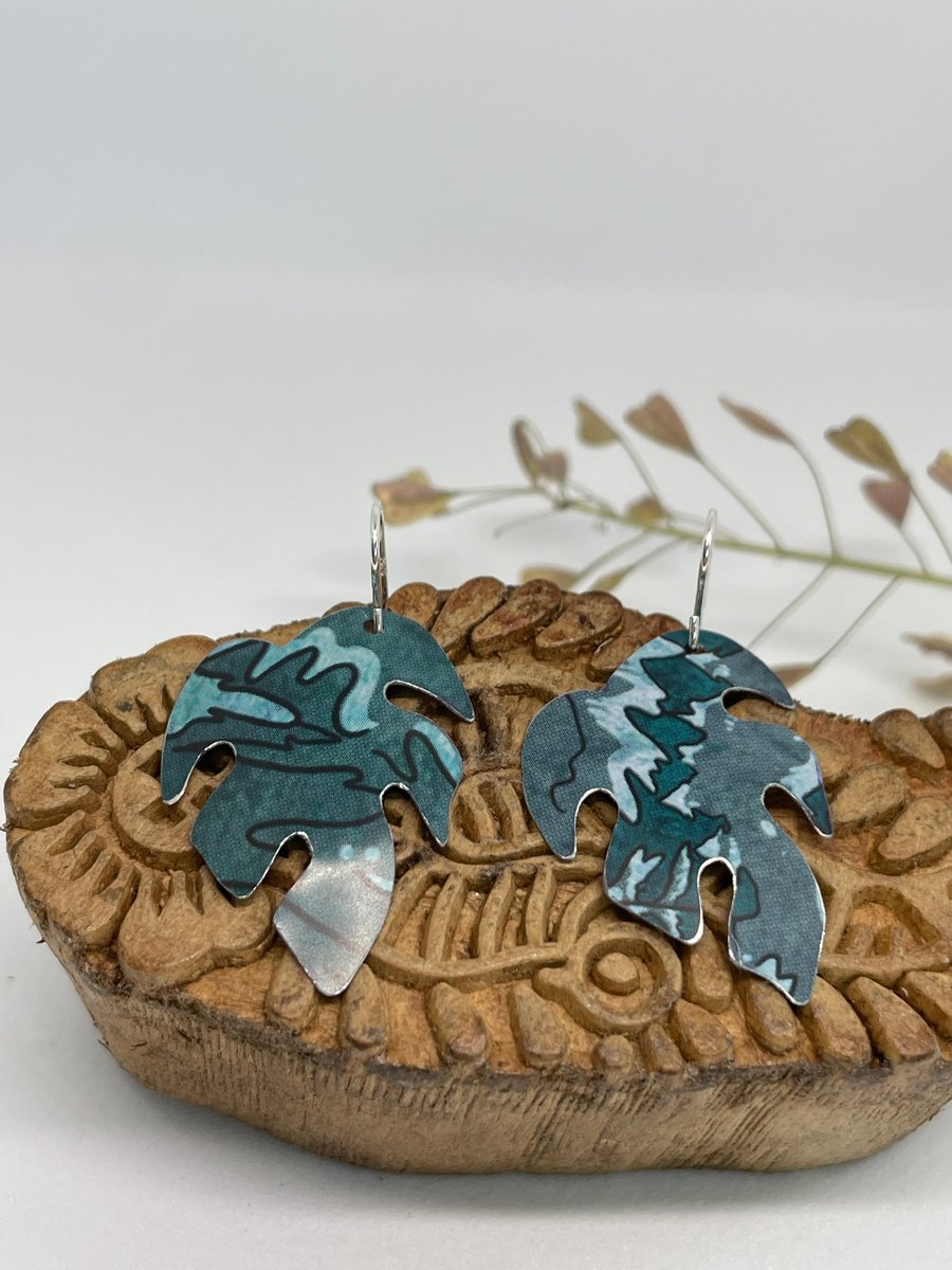 Monstera Recycled Tin Earrings with Silver