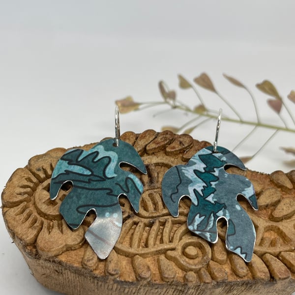 Monstera Recycled Tin Earrings with Silver
