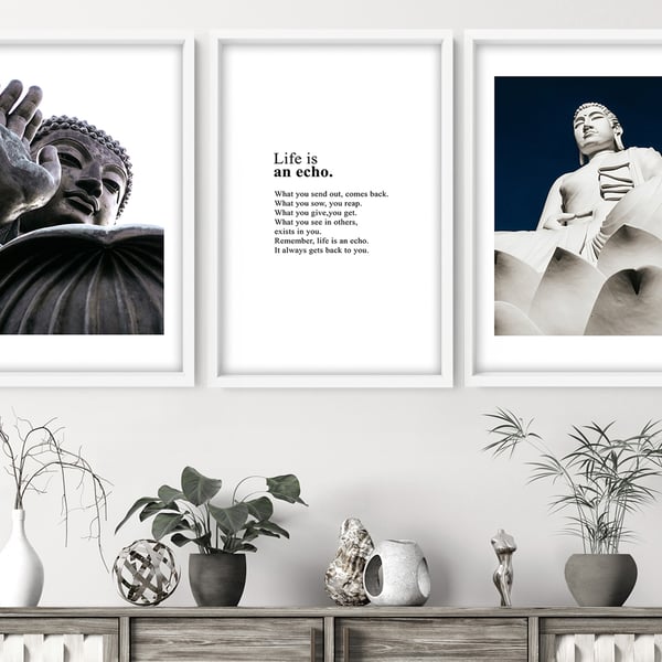 Set x 3 Buddha Prints, Yoga art prints, Spiritual Gifts, Boho Decor