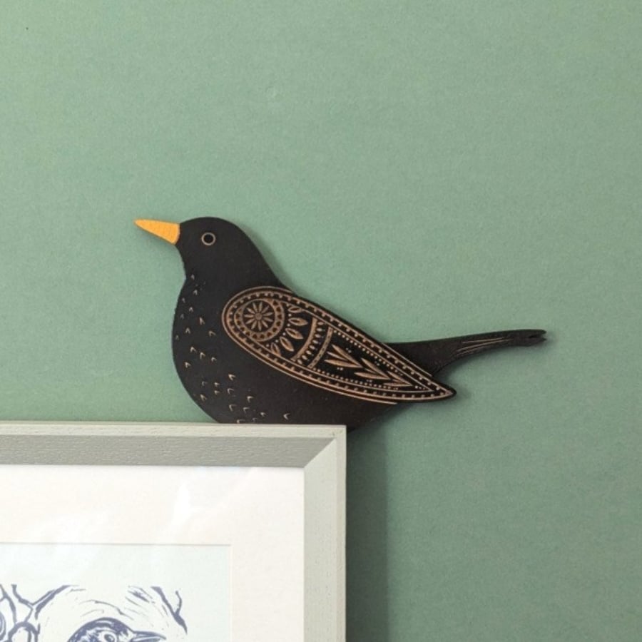 Female Blackbird Wooden Door Topper