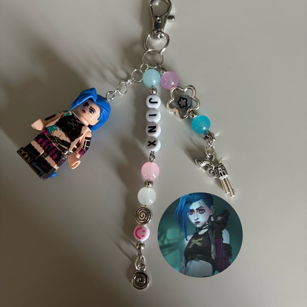 Jinx arcane and League Legends inspired handmade minifigure keychain