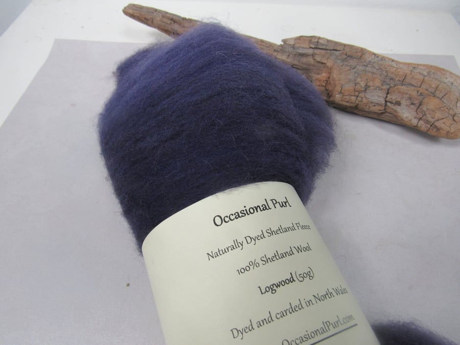 50g Logwood Dark Purple Naturally Dyed Shetland Wool Batt