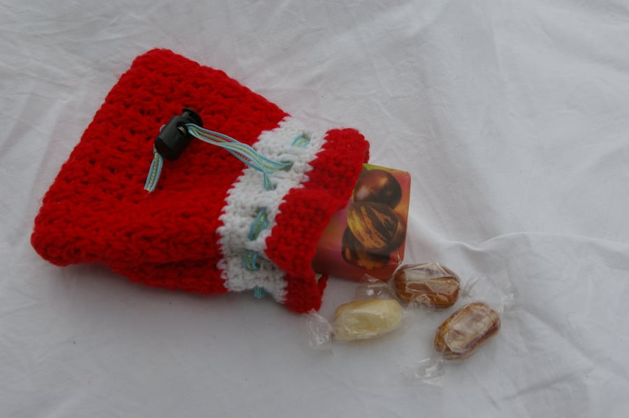 Gift Bag Red and White Crochet