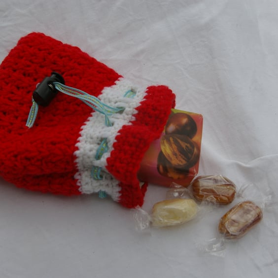 Gift Bag Red and White Crochet