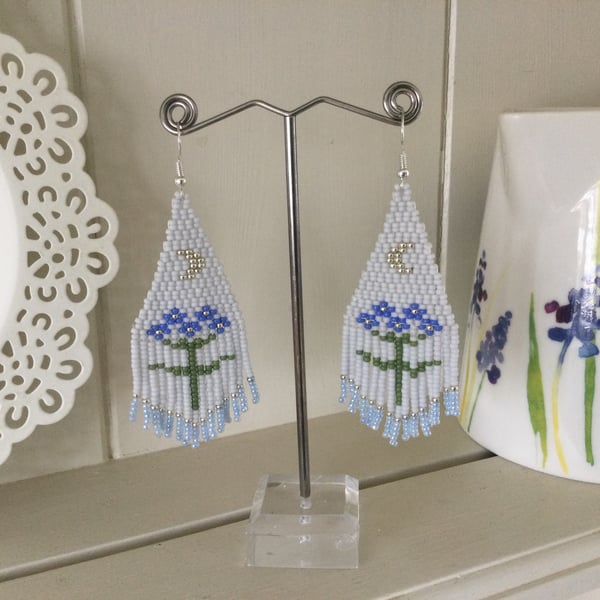 Hand beaded fringe flower design earrings, beadwork, birthday gift for her 