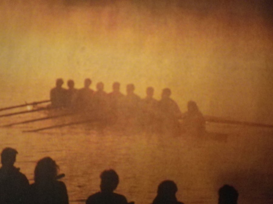  Morning Rowers A4 unframed  mounted, free hook & easel,free shipping,  Ref 1824