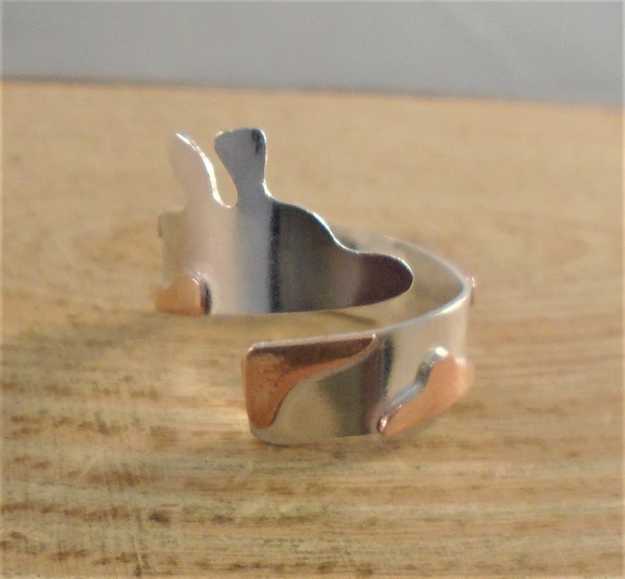 Sterling Silver and Copper Giraffe Adjustable Ring