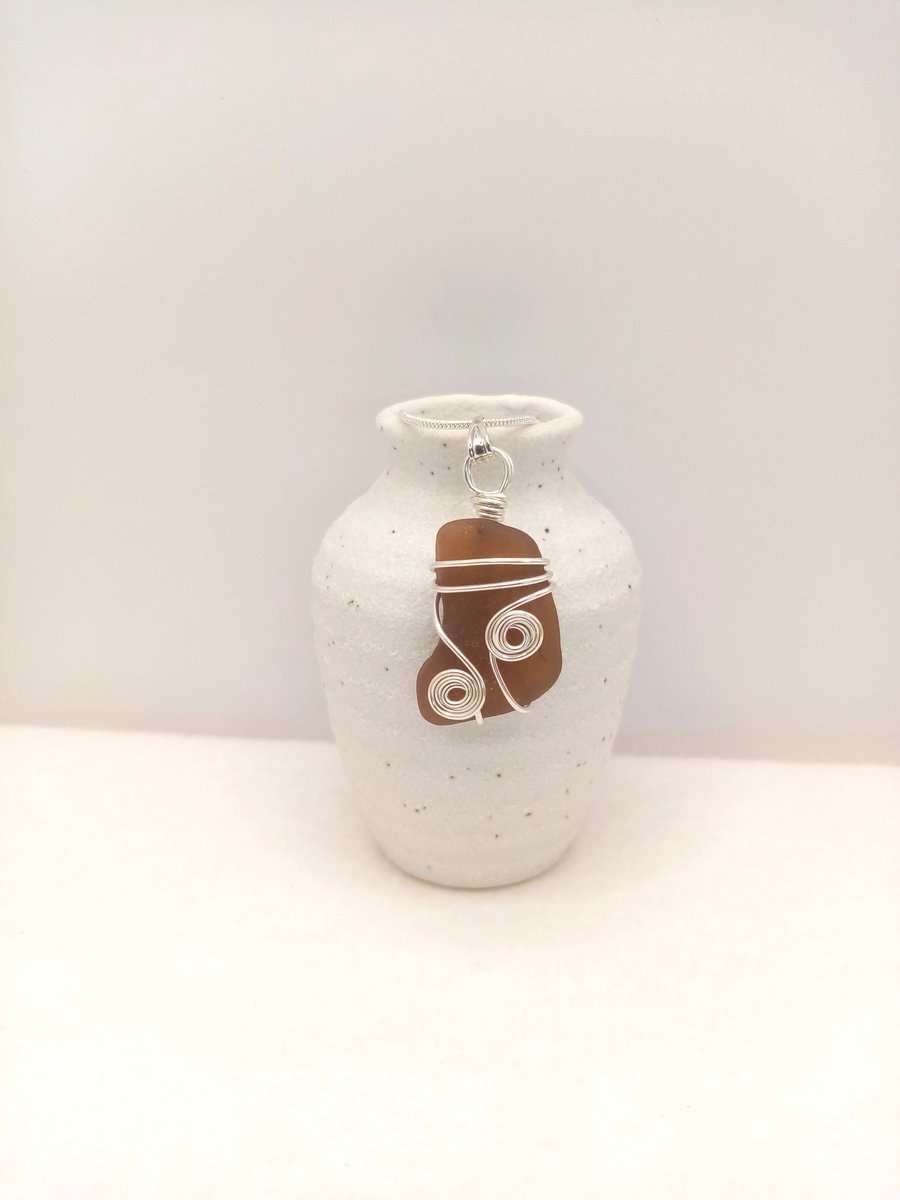 Wire Wrapped Sea Glass Necklace, Sea Glass, Gifts for her, Free Postage