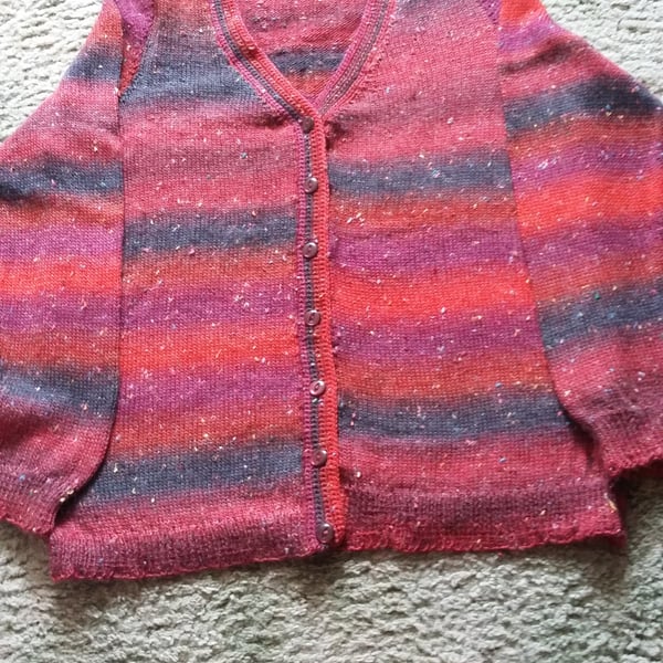 Hand Knit Cardigan in multi shades of red Size 44 ins