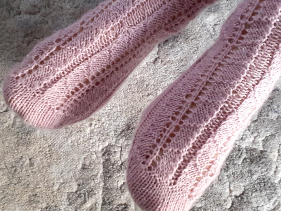 Hand - knitted socks with an openwork pattern, beautiful present, size 39-40