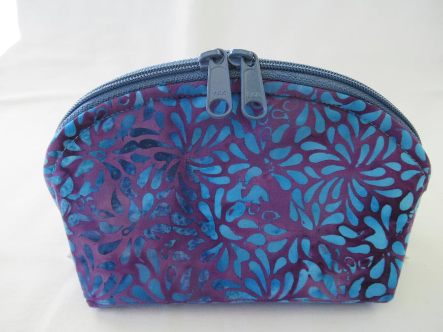 Batik Style Zipped Fabric Pouch, Ideal for Makeup, Cosmetics or Cable Storage