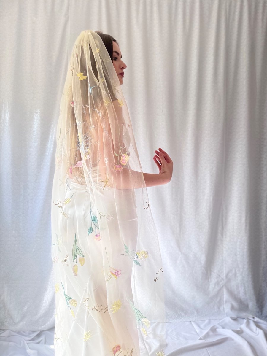 Cupid Wedding Veil - Embroidered Bridal Veil, Romantic Floral Veil