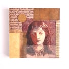 Original Paper & Fabric Collage on Wood Panel, 12x12cms, Free Postage (192)