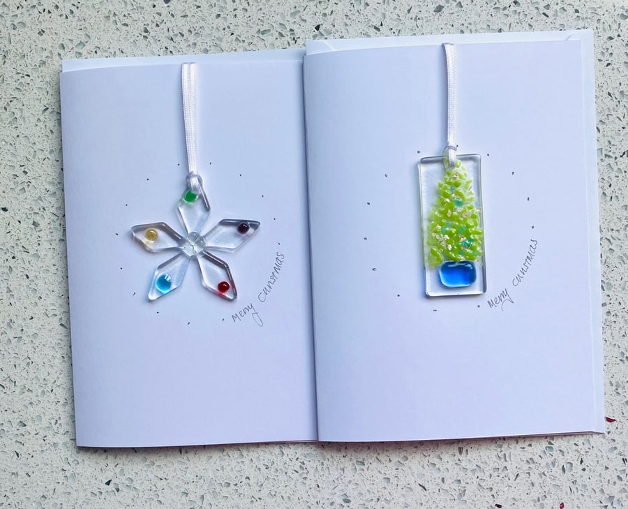 Pack of two Christmas “keepsake” fused glass cards