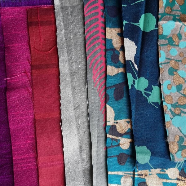 Fabric Inspiration Pack Hand Dyed cottons, Silk, Organza, Embroidery Thread
