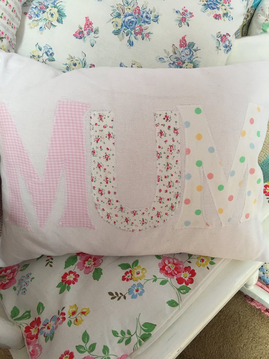 Mothers day appliqued  cushion ,pillow in white linen