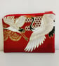 Elegant Japanese Crane Embroidered Zipper Pouch - Small Size