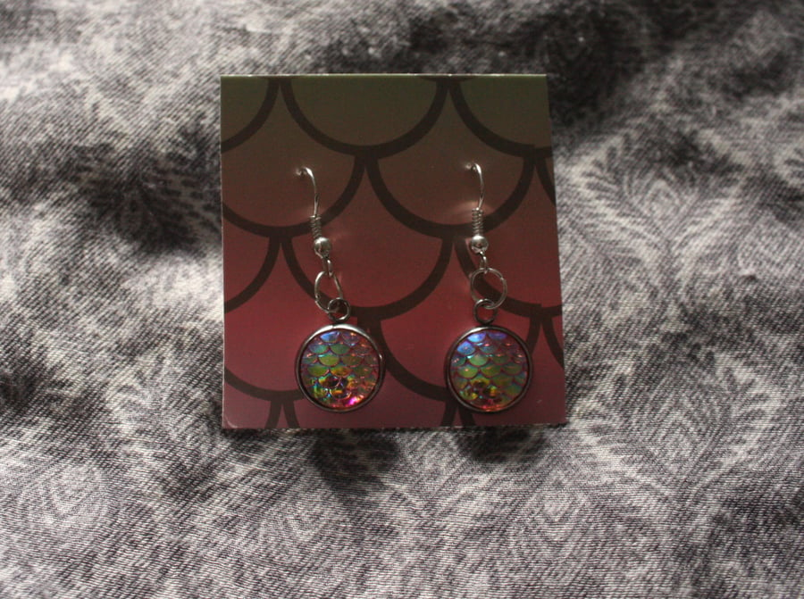 Dragon or mermaid scale earrings pink jewellery