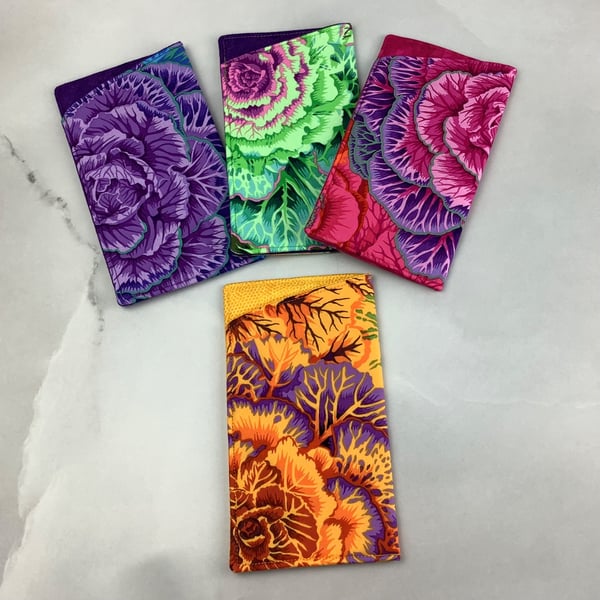 Floral handmade phone case, Cabbages sunglasses case, Options