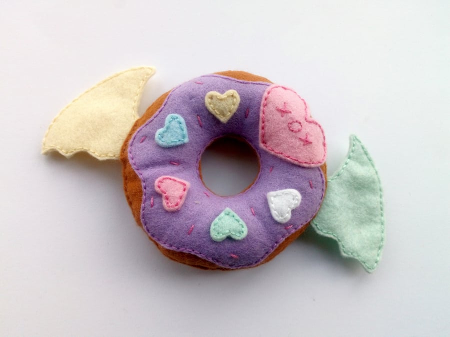 Mini candy heart wool felt donut collectable felt art