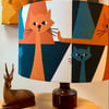 MIEOW ! FUN Cat Kitten Retro Style Swedish Fabric Lampshade