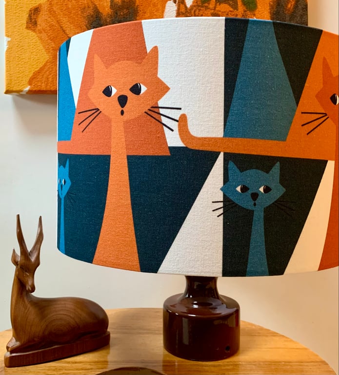 MIEOW ! FUN Cat Kitten Retro Style Swedish Fabric Lampshade