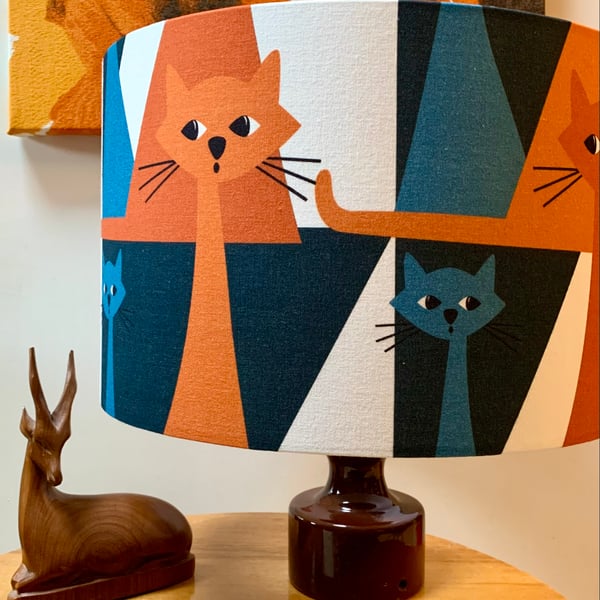 MIEOW ! FUN Cat Kitten Retro Style Swedish Fabric Lampshade