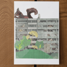 'Urban Jungle' card printed from handmade collage