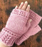 Pink Knitted Fern Leaf Fingerless Gloves  - Image 1