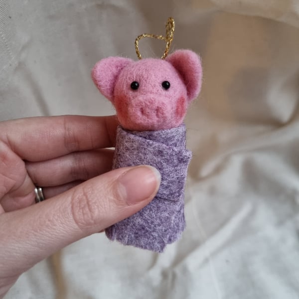 Woolly Pigs in Blankets Hanging Christmas Decorations - Single Lilac