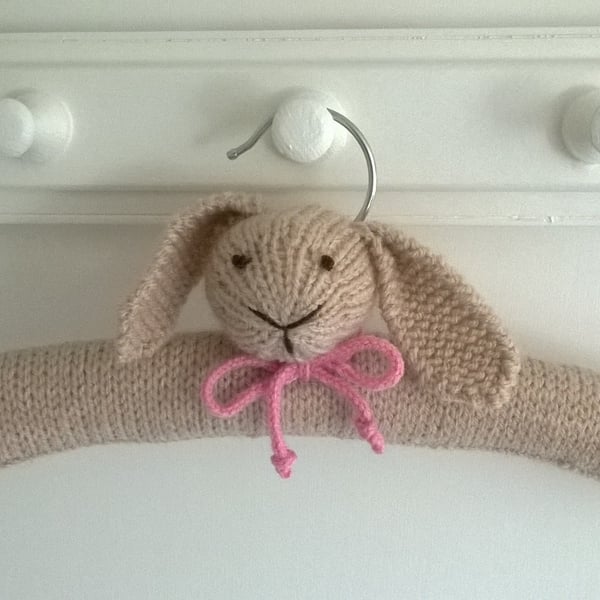 Clothes hanger childrens Christening gift - light brown bunny